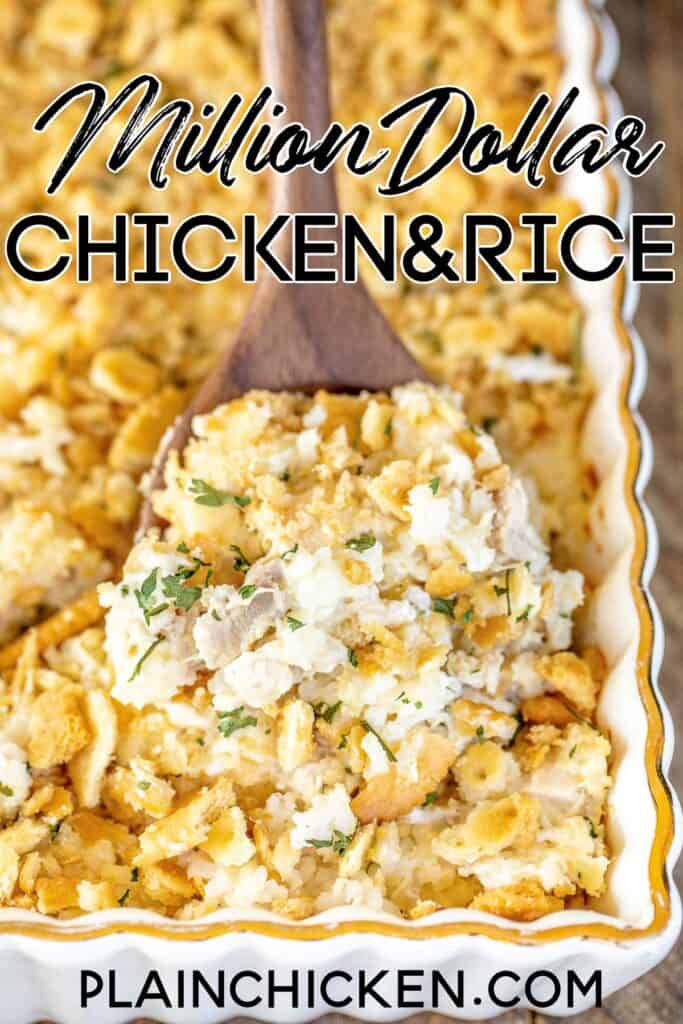 scooping chicken & rice from casserole dish