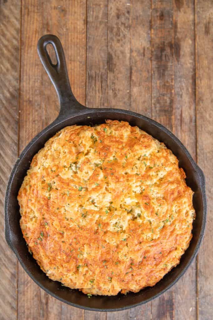 beer cheese bread in a skillet