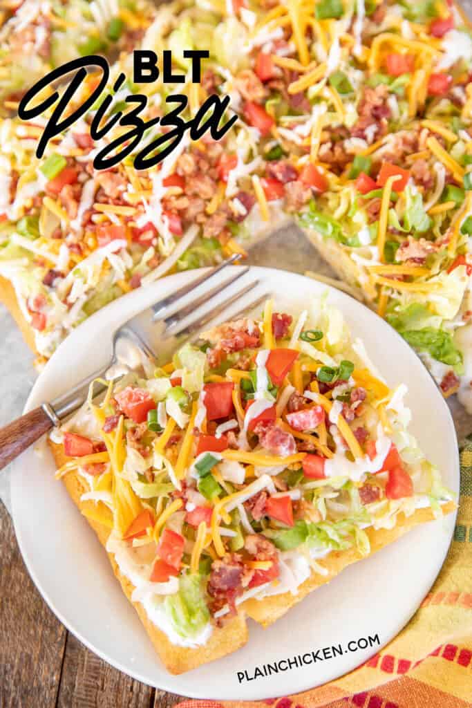 slice of blt pizza on a plate