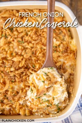 scooping chicken casserole from baking dish