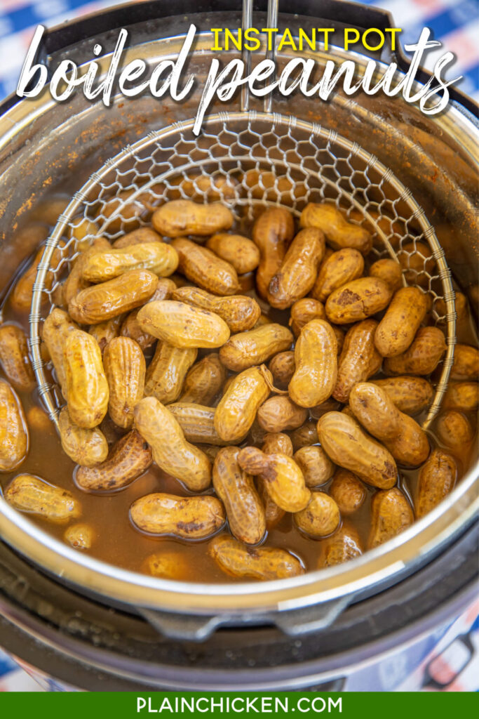 spooning boiled peanuts from instant pot