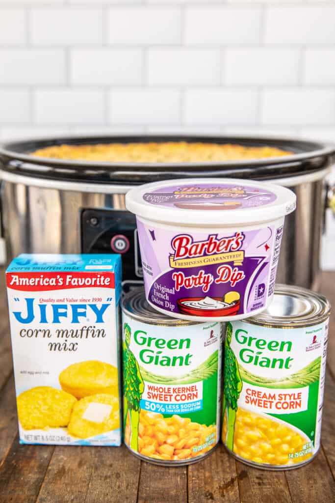 ingredients for corn pudding sitting in front of the slow cooker