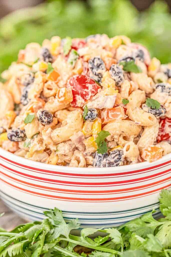 mexican pasta salad in a bowl