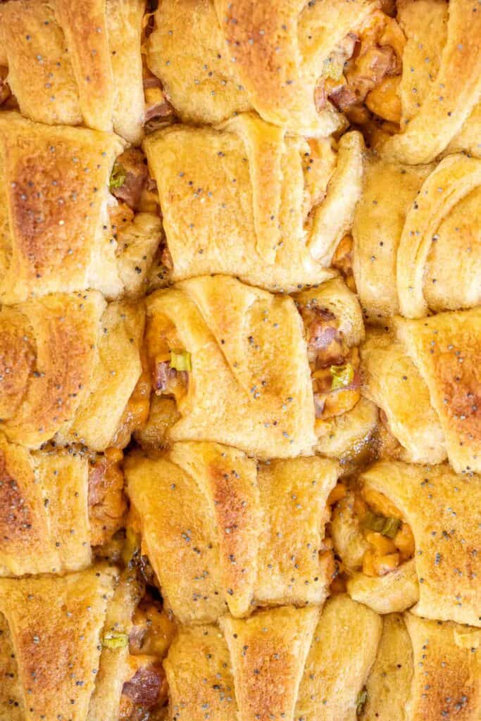 ham and cheese crescent rolls in baking dish