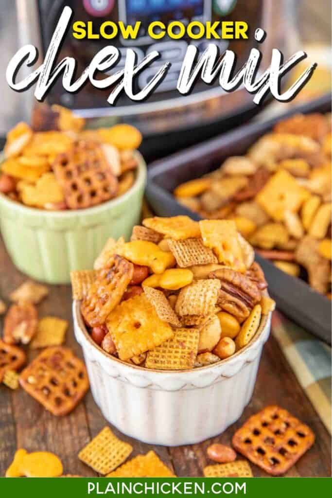 chex mix in snack bowls