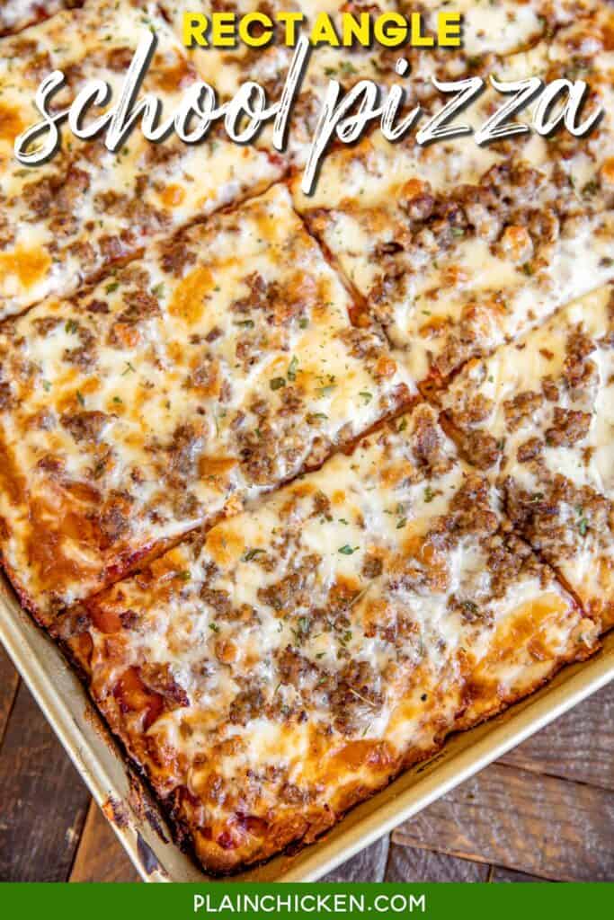 sheet pan of rectangle pizza