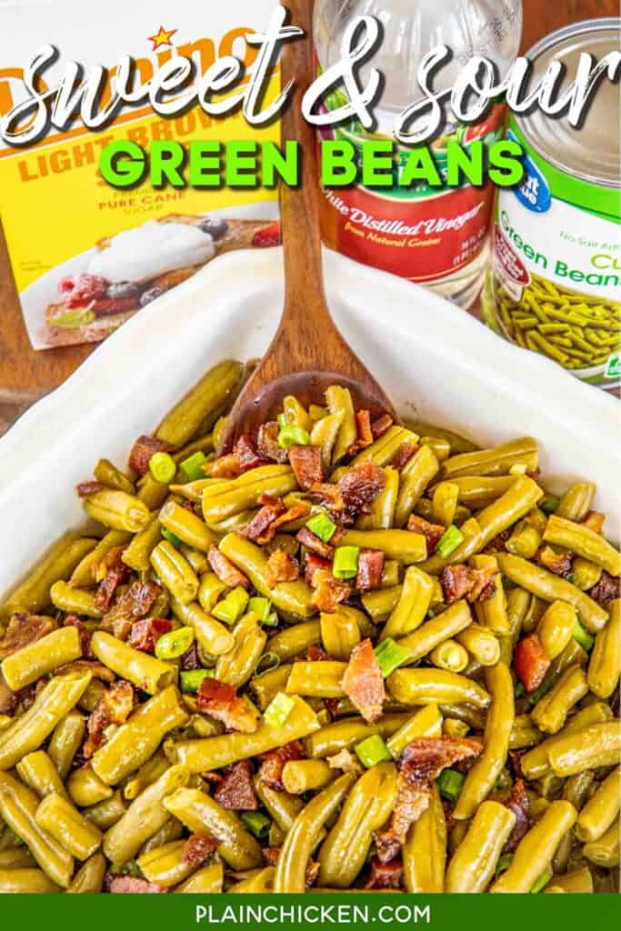 scooping green beans from baking dish