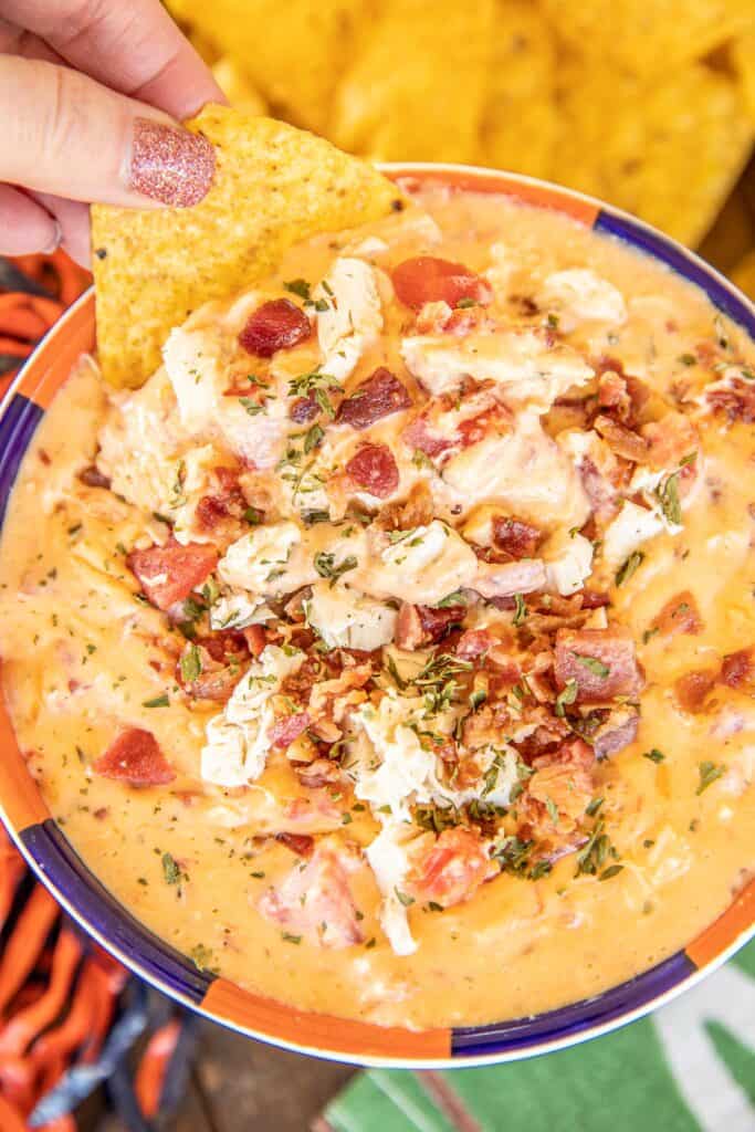 bowl of crack chicken bacon queso dip