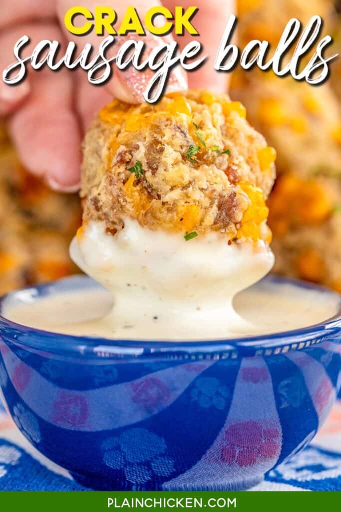 dipping sausage ball in ranch