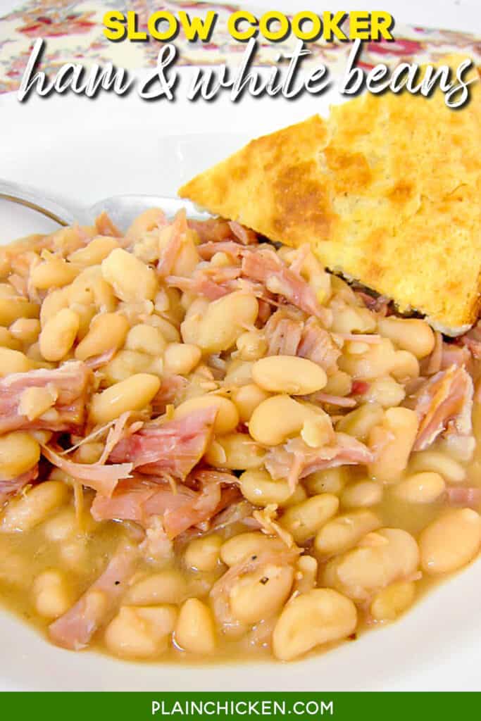 bowl of ham & white beans with cornbread