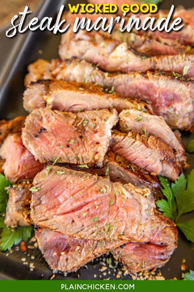 platter of sliced steak