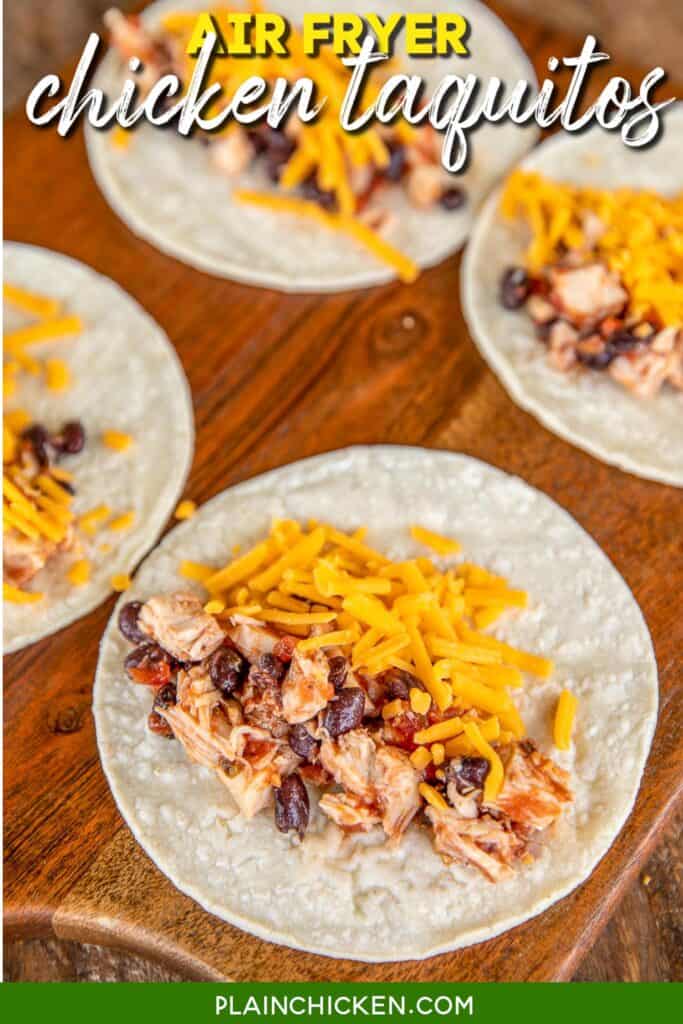 chicken black beans and cheese on tortillas