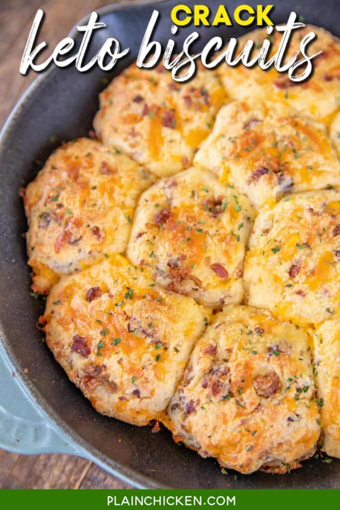 skillet of cheddar bacon ranch keto biscuits