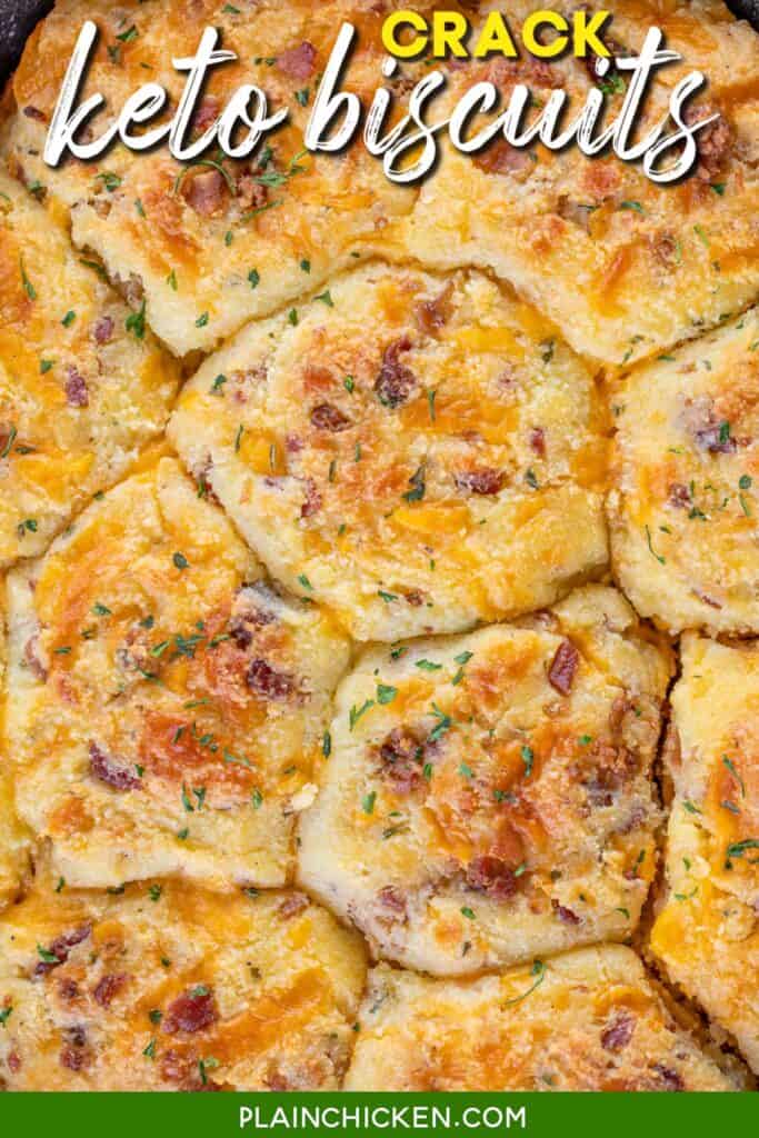 skillet of cheddar bacon ranch keto biscuits
