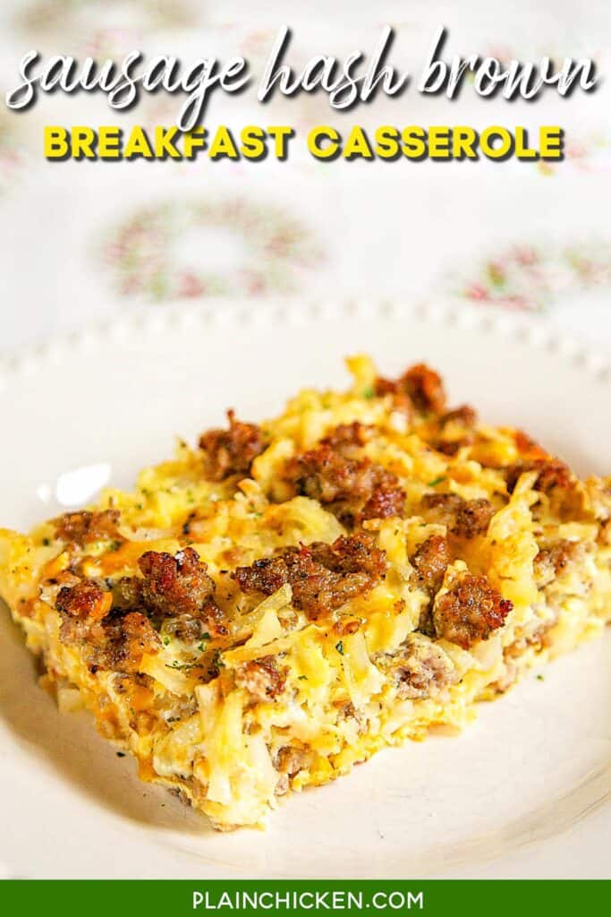 slice of sausage hash brown casserole on a plate