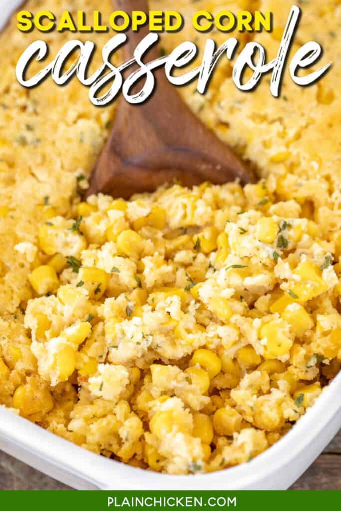 scooping corn casserole from baking dish
