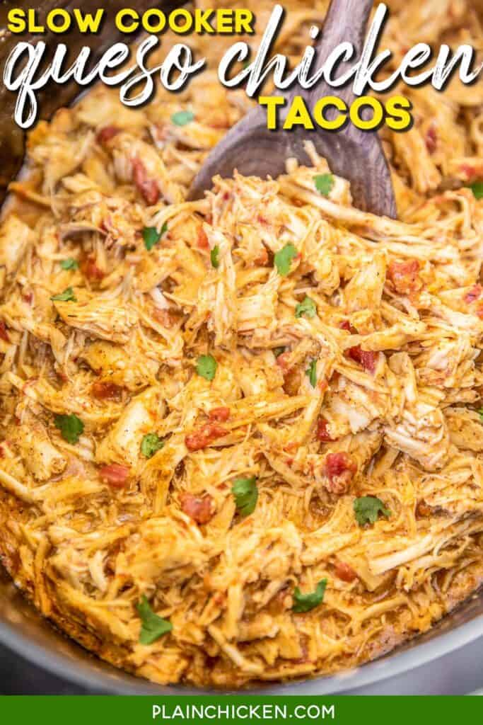 slow cooker of cheesy chicken taco meat