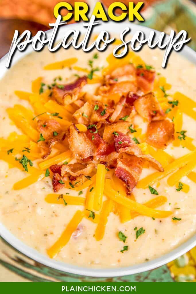 bowl of potato soup with cheese and bacon