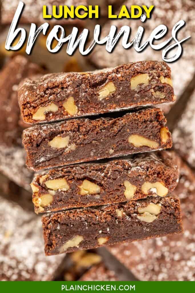 stack of 4 brownies with walnuts