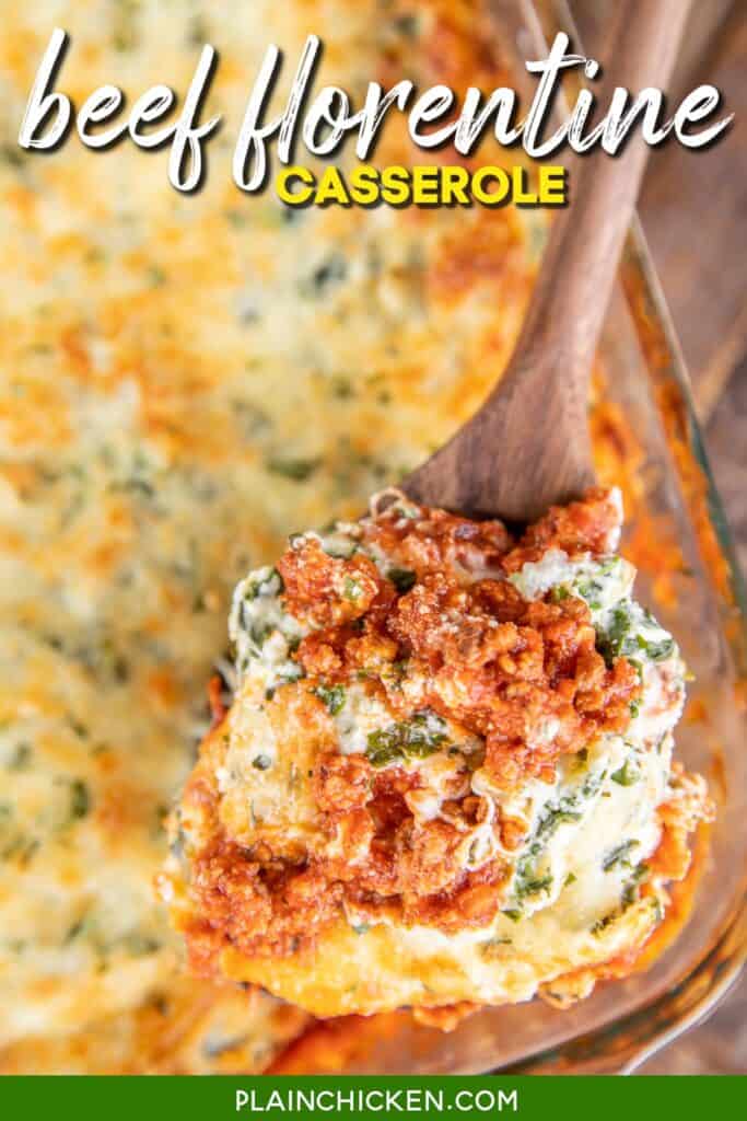 spoonful of spinach ricotta and meat sauce casserole