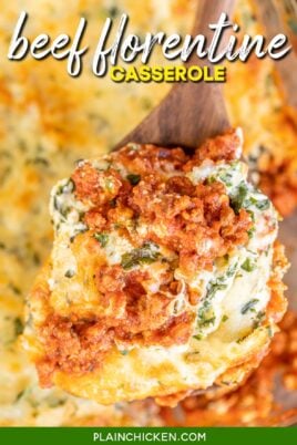 spoonful of spinach ricotta and meat sauce casserole