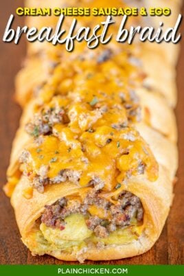 sausage egg & cheese breakfast braid on a platter