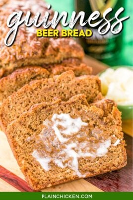 sliced guinness beer bread slathered with butter