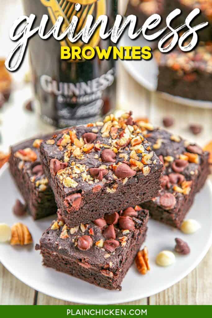 stack of guinness brownies on a plate