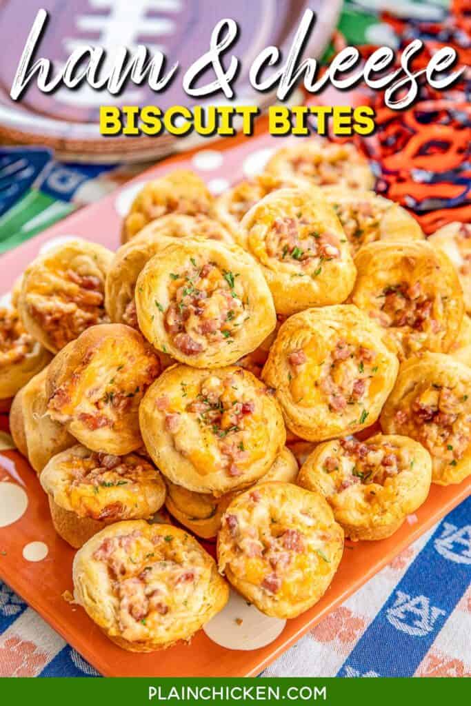 platter of ham and cheese stuffed biscuit bites