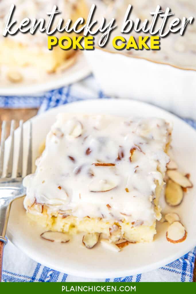 slice of white cake topped with almonds and icing