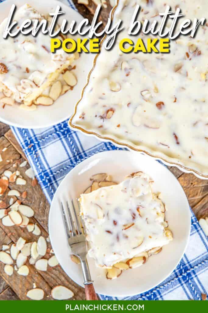 slice of white cake topped with almonds and icing