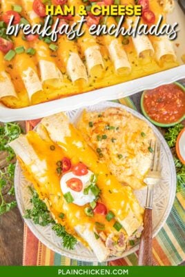 plate of breakfast enchiladas with grits