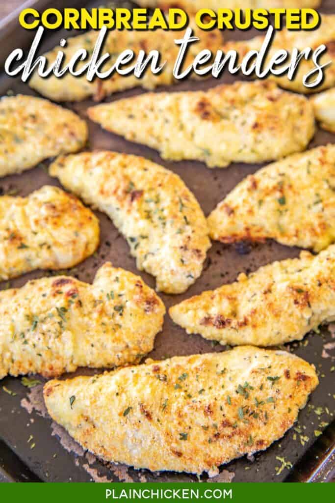 baking sheet of cooked chicken tenders
