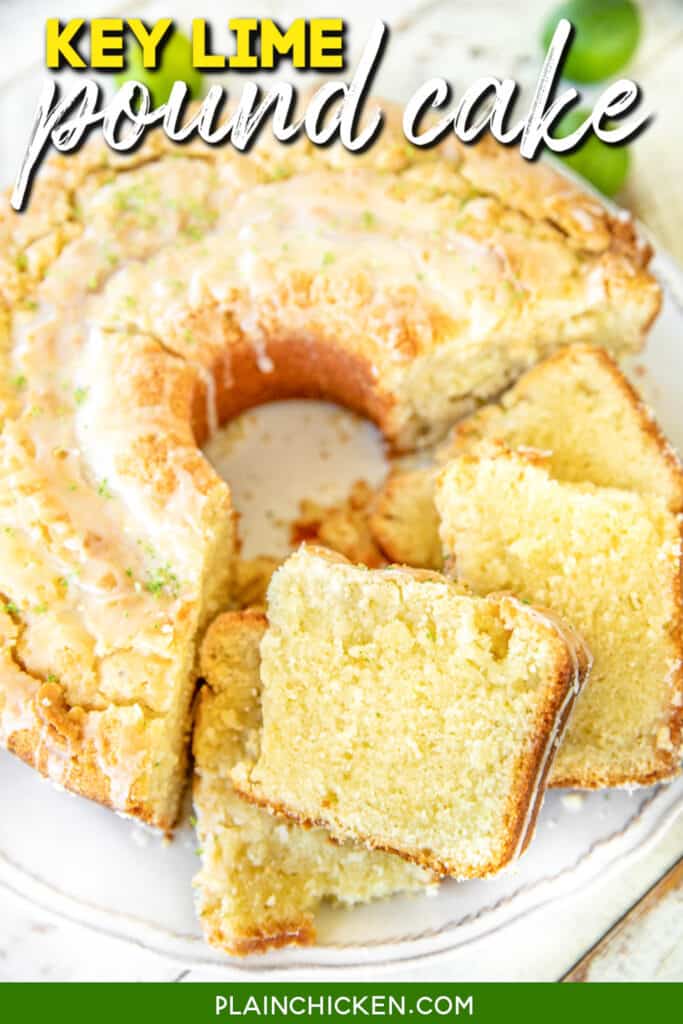 slices of key lime pound cake on a platter