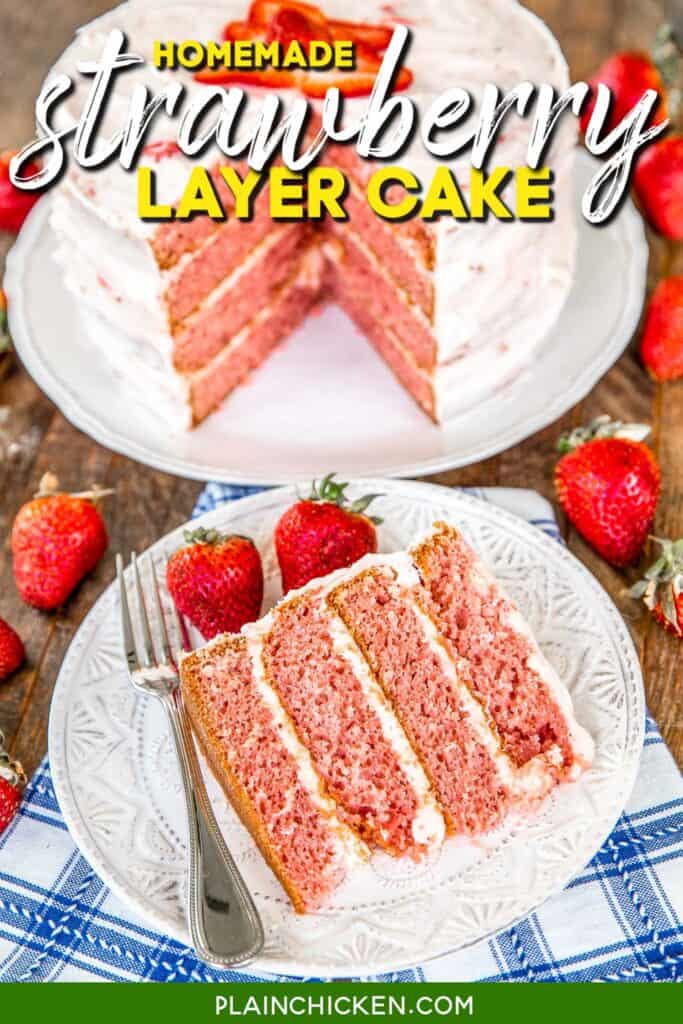 slice of strawberry cake on a plate
