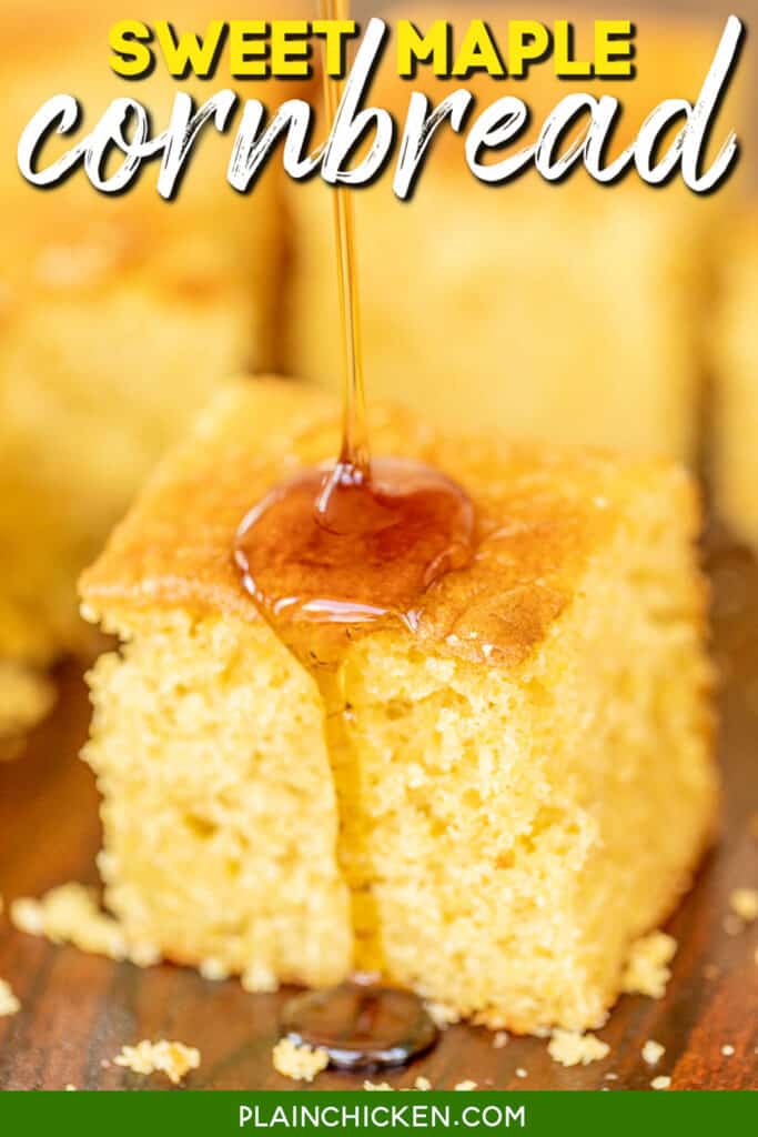 drizzling maple syrup over cornbread
