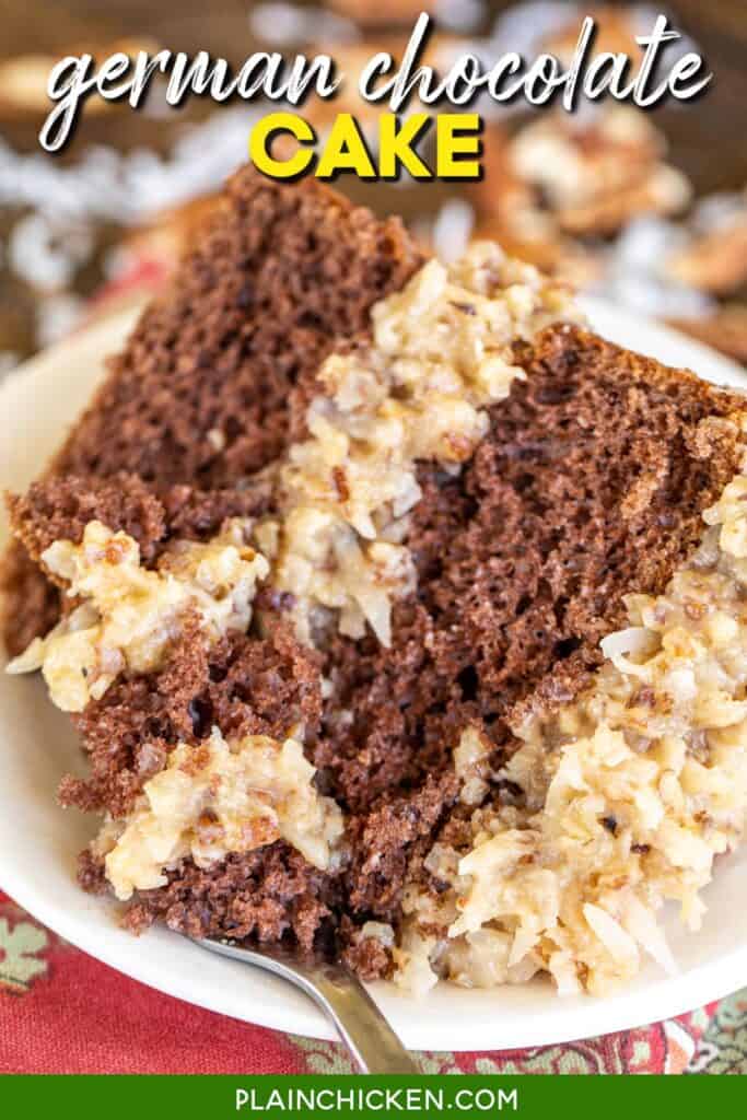 a slice of german chocolate cake on a plate