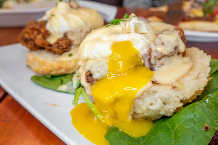 chicken Benedict on a biscuit