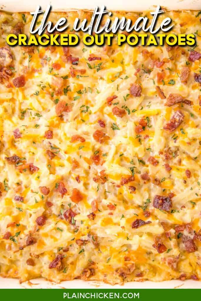 cheese and bacon potato casserole in baking dish