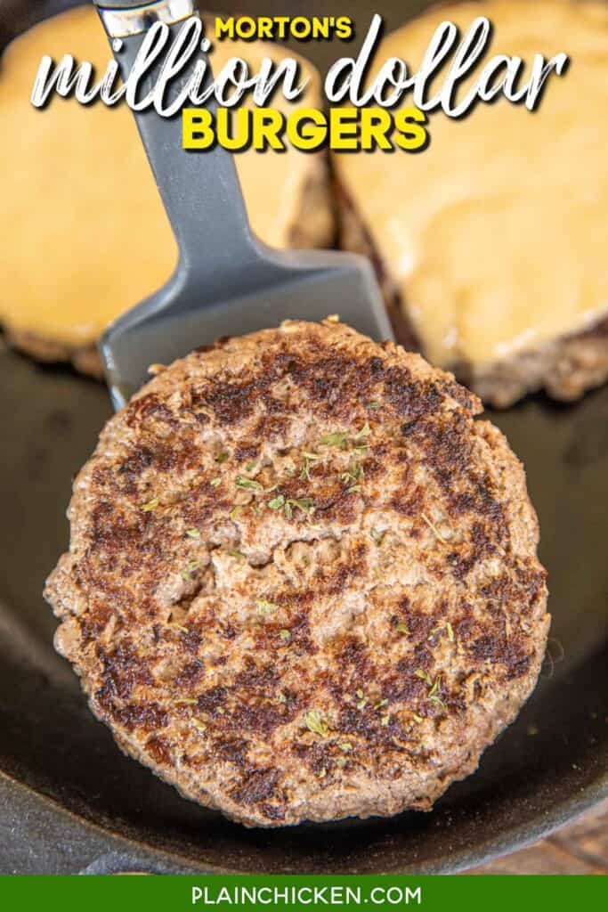 cooked hamburger on a spatula