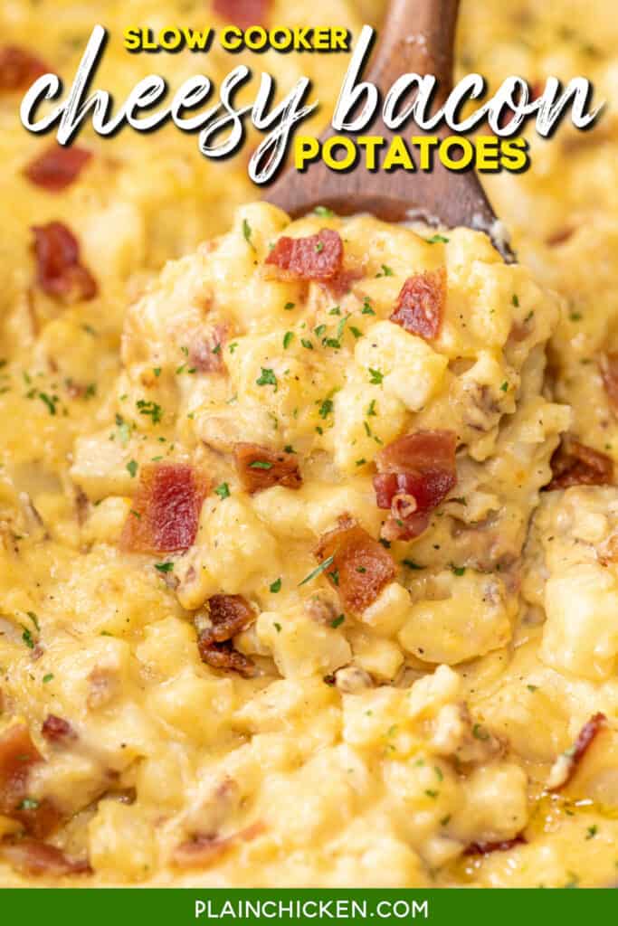 scooping bacon potatoes from slow cooker