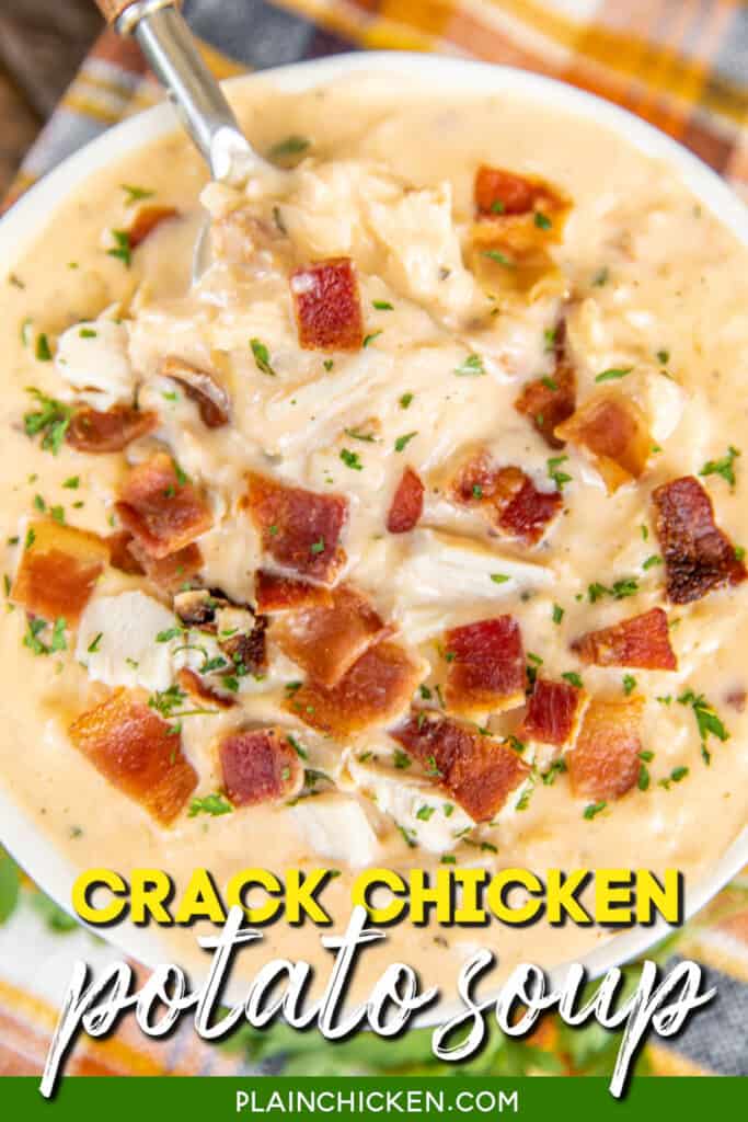 bowl of soup topped with bacon and chicken