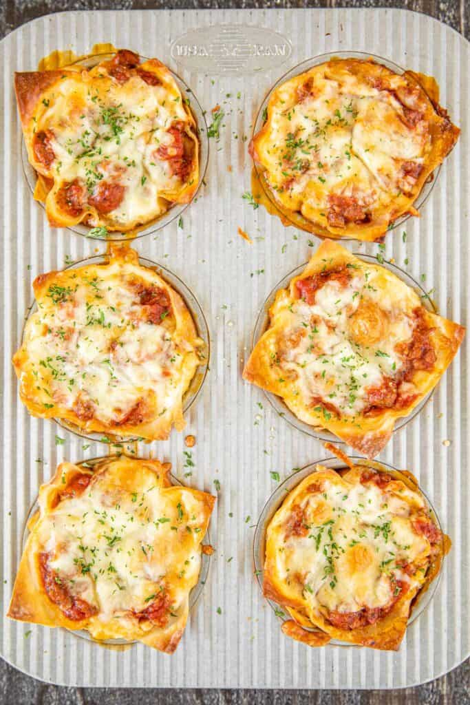 lasagna baked in a muffin pan