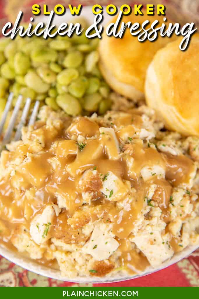 plate of chicken and gravy topped with gravy