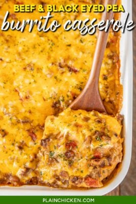 scooping black eyed pea casserole from baking dish