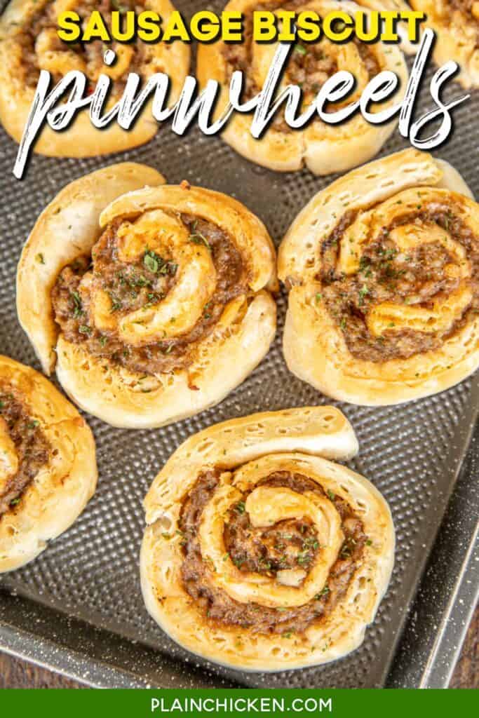 biscuit pinwheels on a baking sheet