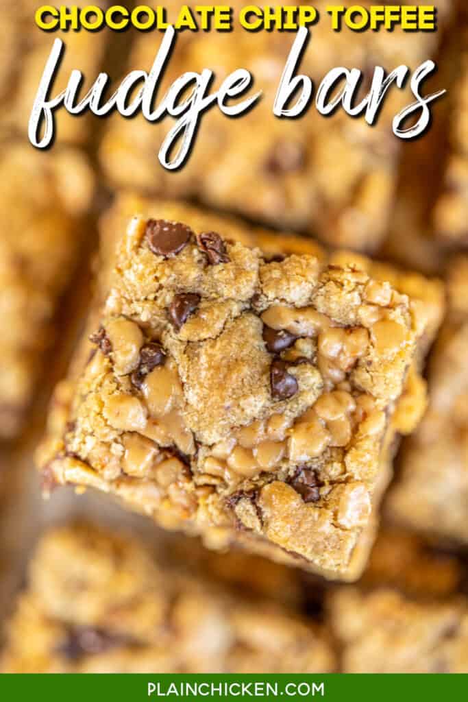 close up of a chocolate chip cookie bar