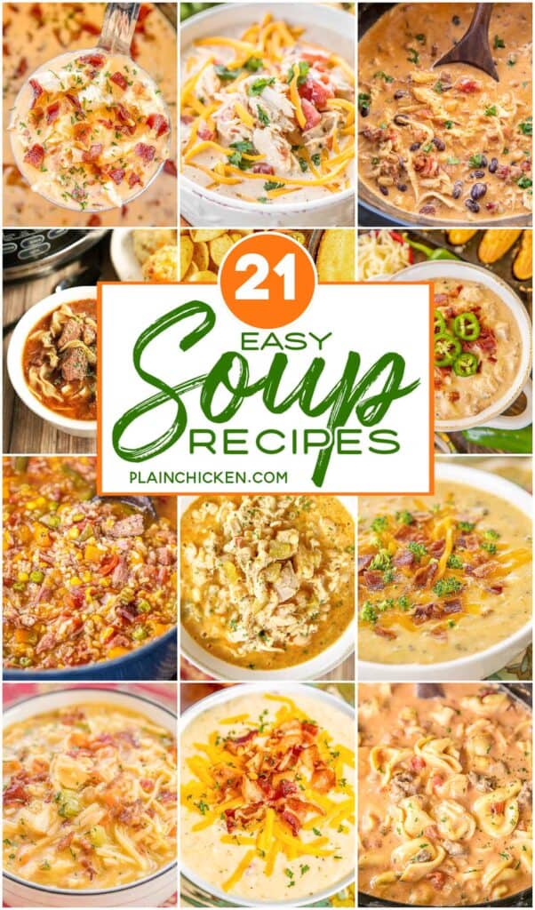 collage of 12 soup photos with text overlay