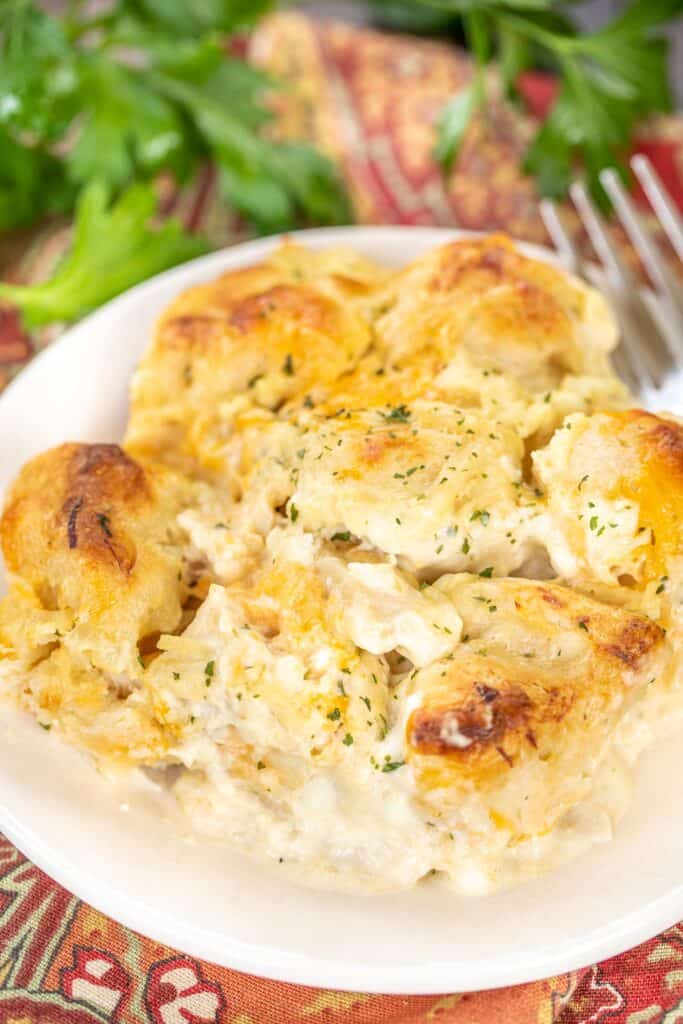 plate of chicken and biscuit casserole