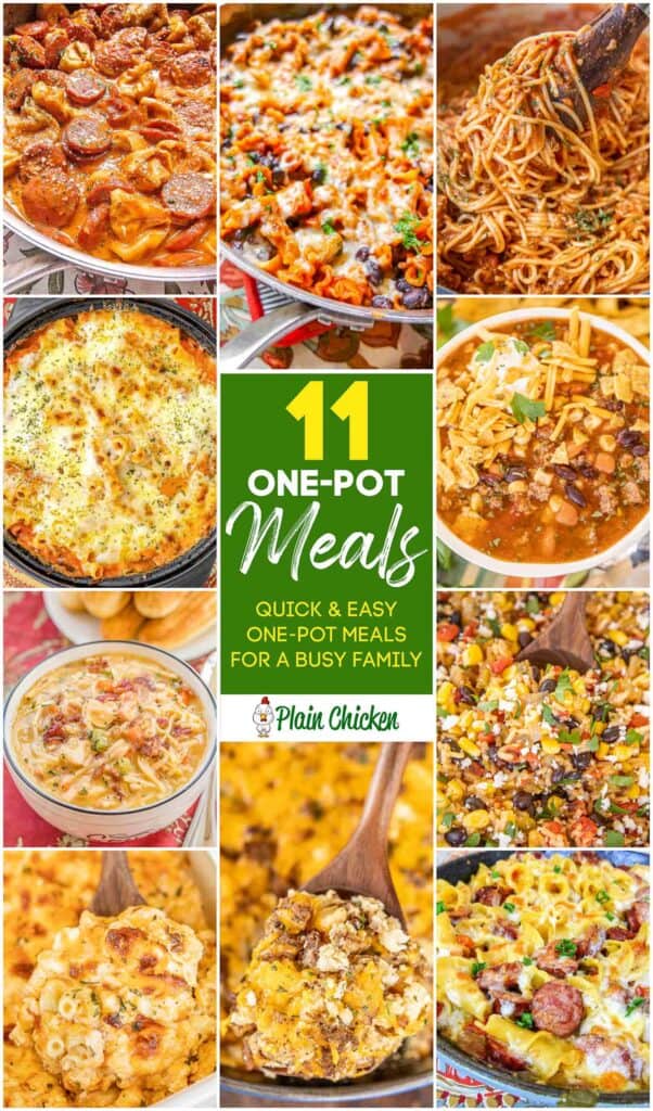 collage of 10 one pot meal food photos with text overlay